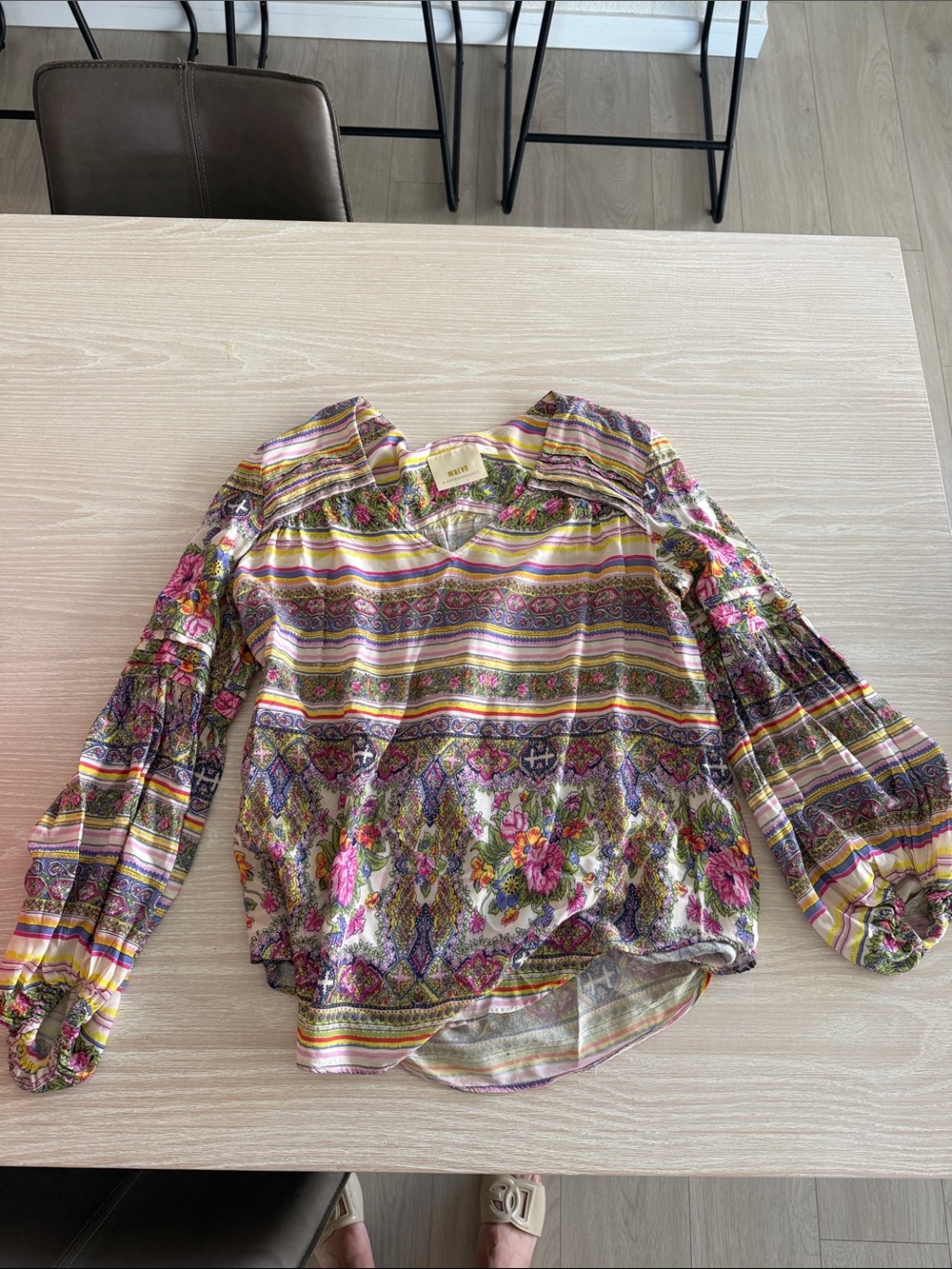 Maeve Multicolor Striped Floral Peasant Blouse